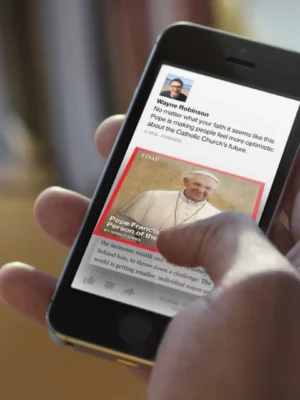 A smartphone displays the newspaper.
(Wayne Robinson No matter what your faith it seems like this Pope is making people feel more optimistic about the Catholic Church