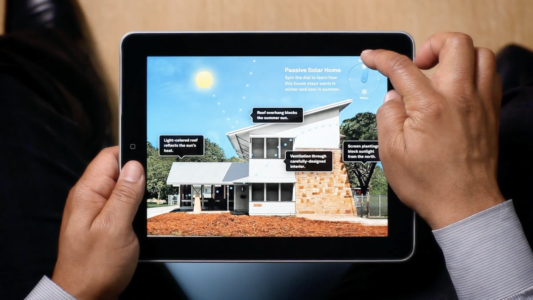 The app is available on computer and mobile devices.
(Passive Solar Home Spin the dial to learn how this house stays warm in winter and cool in sum coloredroo ects thesun