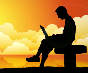 Silhouette of a man with laptop.
(sunset, sun, dawn, silhouette, yoga, sky, man, people, beach, nature, girl, meditation, fair weather, dusk, summer, landscape, sea, woman, light, illustration)