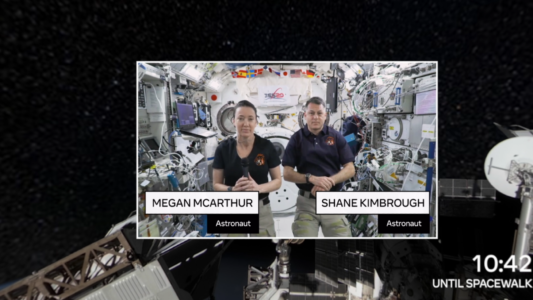 The crew of the spacecraft.
(MEGAN MCARTHUR SHANE KIMBROUGH Astronaut Astronaut UNTILSPA,astronaut, technology, spacecraft, people, exploration, man, science, woman, business, adult, computer, horizontal, internet, service, communication, paper, space, industry, television, one)