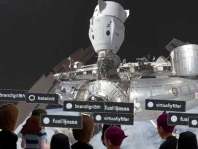 A group of people in space.
(randigri5th katalinlt brandigri5th virtuallyfifer fusillijesse virtuallyfifer fusillijesse fusi,technology, robot, spacecraft, horizontal, people, science, industry, adult, astronaut, exploration, transportation system, horizontal plane, indoors, outdoors, man, military, missile, airplane, rocket engine, aircraft)