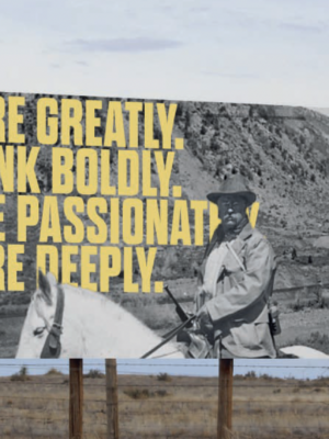 A quote from politician, a former governor.
(DARE GREATLY THINKBOLDLY LIVE PASSIONATI CAREDEEPLY THEODORE ROOSEVELT PRESIDENTIALLIBRARY,signal, outdoors, people, one, war, no person, military, recreation, man, travel, danger, landscape, adult, sky, industry, safety, discovery, wear, freedom, nature)