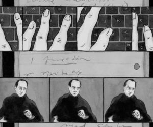 The hand of a man.
(iNO CCnATa McB 41 KLmcA Wk,people, group, adult, group together, many, woman, aircraft, several, administration, vehicle, leader, four, three, war, five, wear, monochrome, man, portrait, two)