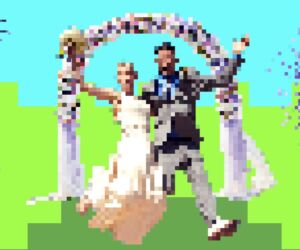 The wedding of fictional character and person.
(illustration, art, girl, man, vector, people, design, silhouette, woman, action energy, color, abstract, graphic, fashion, couple, sport, motion, image, country, exert)